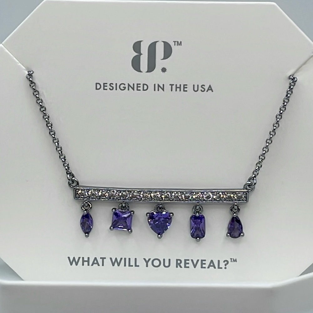 Bomb Party Necklace LOVE THAT LASTS RBP5894 Purple Topaz CZ/Hematite NIB